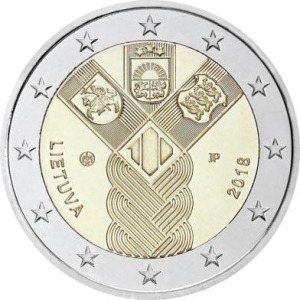 LITUANIA - 2018 - 2 € 100° dell'indipendenza degli Stati Baltici - Rotolino