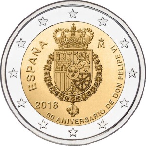 SPAGNA - 2018 - 2 € 50°compleanno di Re Felipe VI - FDC da rotolino