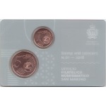 SAN MARINO - 2018 - Stamp&Coin Card N. 1 10° del Centro Storico di S. Marino e del Monte Titano come patrimonio UNESCO con 1 c., 5 c. - 2 monete FDC