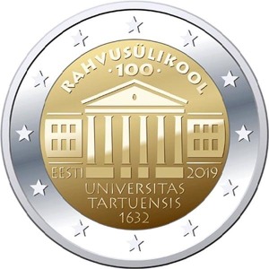 2019 2 Euro 100° dell Università di Tartu Estonia