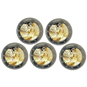 GERMANIA - 2019 - 2 € 30° della caduta del Muro di Berlino - 5 Zecche - FDC da rotolini