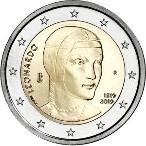 ITALIA - 2019 - 2 € 500° della Morte di Leonardo da Vinci - FDC da rotolino