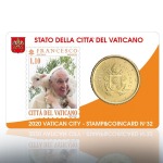 VATICANO - 2020 - Stamp&Coin Card N° 32-33-34-35: Pontificato MMXX con 50 c. - 4 x 1 moneta FDC