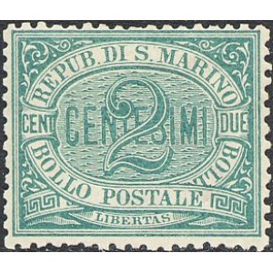 SAN MARINO - 1877 - Cifra 2 c. verde - 1 v.