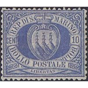 SAN MARINO - 1877 - Stemma 10 c. oltremare - 1 v.
