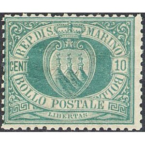 SAN MARINO - 1892 - Stemma 10 c. verde - 1 v.