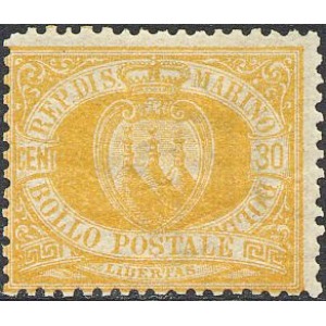 SAN MARINO - 1892 - Stemma 30 c. arancio - 1 v.