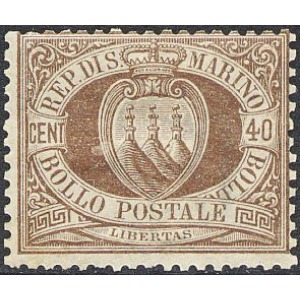 SAN MARINO - 1892 - Stemma 40 c. bruno scuro - 1 v.