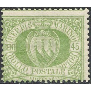 SAN MARINO - 1892 - Stemma 45 c. verde oliva - 1 v.