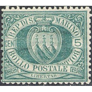 SAN MARINO - 1894/1899 - Stemma 5 c. verde - 1 v.