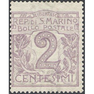 SAN MARINO - 1903 - Cifra 2 c. violetto bruno - 1 v.