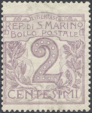1903 Cifra 2 c. violetto bruno 1 v. San Marino SAN MARINO - 1903 - Cifra 2 c. violetto bruno - 1 v.