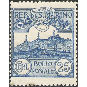 SAN MARINO - 1903 - Veduta 25 c. azzurro - 1 v.
