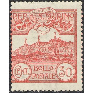 SAN MARINO - 1903 - Veduta 30 c. carminio bruno - 1 v.