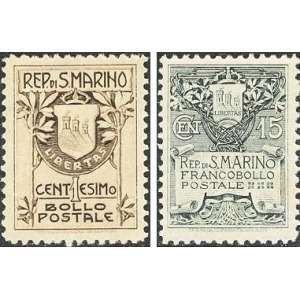 SAN MARINO - 1910 - Stemmi (formato disegno 19x25 mm) - 1 v.