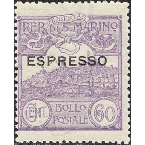 SAN MARINO - 1923 - Espresso: 60 c. violetto soprast. (espresso) - 1 v.