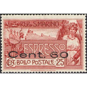 SAN MARINO - 1923 - Espresso: soprast. 60 c. su 25 c. (Cent. 60) - 1 v.