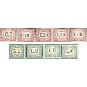 SAN MARINO - 1924 - Segnatasse: cifra con riquadro nuovi colori (carminio e verde) - 9 v.