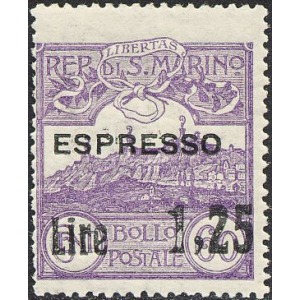 SAN MARINO - 1926 - Espresso: soprast. 1,25 L. su 60 c. violetto - 1 v.