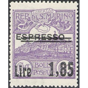 SAN MARINO - 1926 - Espresso: soprast. 1,85 L. per la posta ordinaria - 1 v.