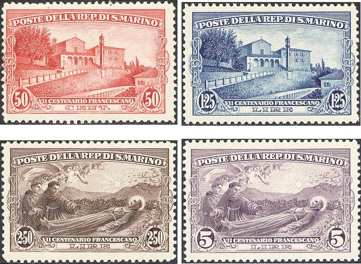 1928 700° della morte di San Francesco D Assisi 4 v. San Marino SAN MARINO - 1928 - 700° della morte di San Francesco D'Assisi - 4 v.