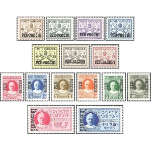 VATICANO - 1931 - Pacchi Postali: francobolli del 1929 soprast. PER PACCHI - 15 v.
