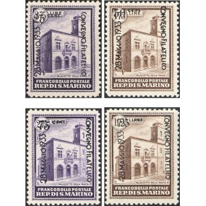 SAN MARINO - 1933 - Convegno filatelico soprast. su Palazzo della Posta - 4 v.