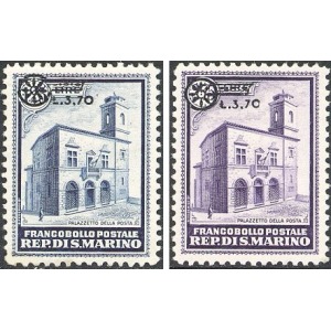 SAN MARINO - 1934 - Palazzo della Posta soprast. nuovi valori - 2 v.