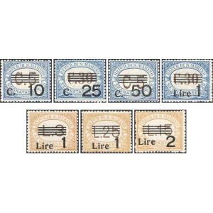 SAN MARINO - 1936/39 - Segnatasse: cifra con riquadro azzurro e arancio soprast. con nuovi valori - 7 v.