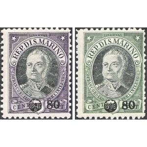 SAN MARINO - 1936 - Antonio Onofri soprast. 80 c. su 45 c. e 65 c. - 2 v.