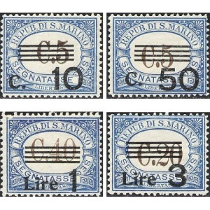 SAN MARINO - 1940 - Segnatasse: cifra tipo del 1897 soprast. con nuovi valori - 4 v.