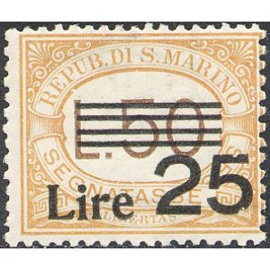 SAN MARINO - 1943 - Segnatasse: cifra soprast. 25 L. su 50 L. arancio - 1 v.