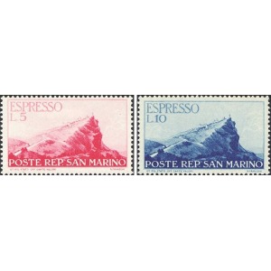 SAN MARINO - 1945 - Espressi: veduta 5 L. e 10 L. - 2 v.