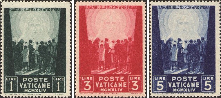 1945 Pro prigionieri III serie millesimo MCMXLIV 3 v. Vaticano VATICANO - 1945 - Pro prigionieri III serie millesimo MCMXLIV - 3 v.