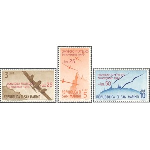SAN MARINO - 1946 - Convegno filatelico soprast. - 3 v.