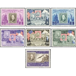 SAN MARINO - 1947 - 100° del primo francobollo degli USA + Posta Aerea - 7 v.