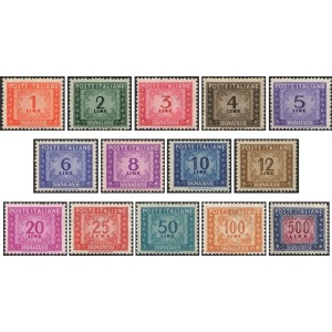 ITALIA - 1947/54 - Segnatasse: Cifra (fil. ruota alata) - 14 v.