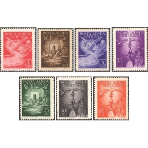 VATICANO - 1947 - Posta Aerea: soggetti vari nuovi tipi - 7 v.