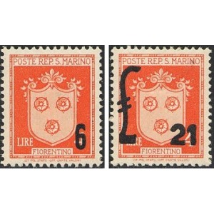 SAN MARINO - 1947 - Stemmi dei Castelli soprast. nuovi valori - 2 v.
