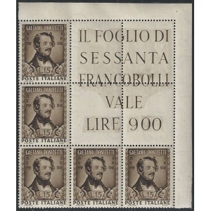 ITALIA - 1948 - 100° della morte di Gaetano Donizetti - 1 blocco angolare