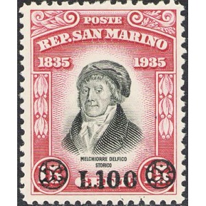 SAN MARINO - 1948 - Melchiorre Delfico soprast. 100 L. su 15 c. - 1 v.