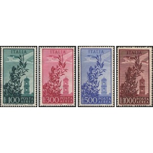 ITALIA - 1948 - Posta Aerea: Torre del Campidoglio (fil. ruota alata diverse) - 4 v.
