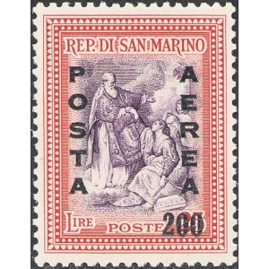 SAN MARINO - 1948 - Posta Aerea: soprast. 200 L. su 25 c. - 1 v.