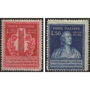ITALIA - 1949 - 150° dell'invenzione della pila elettrica di Alessandro Volta - 2 v.