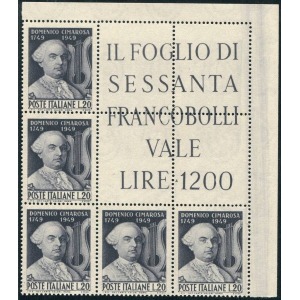 ITALIA - 1949 - 200° della nascita di Domenico Cimarosa - 1 blocco angolare