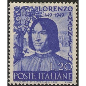 ITALIA - 1949 - 500° della nascita di Lorenzo il Magnifico - 1 v.