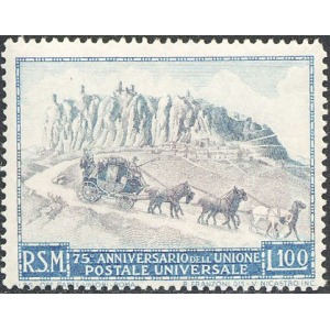 SAN MARINO - 1949 - 75° dell'Unione Postale Universale 100 L. - 1 v. da BF