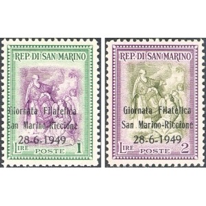SAN MARINO - 1949 - Giornata filatelica San Marino-Riccione soprast. - 2 v.