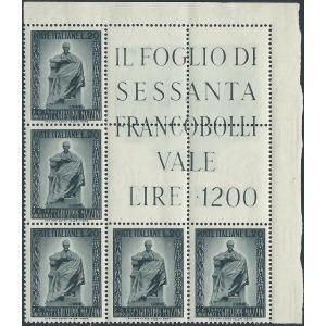 ITALIA - 1949 - Monumento a Giuseppe Mazzini - 1 blocco angolare