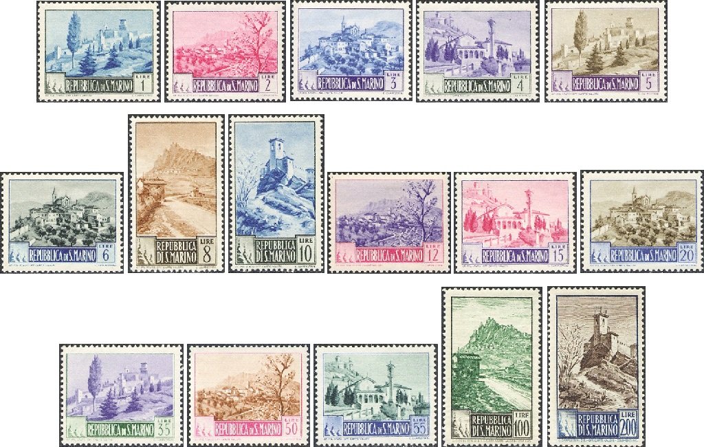 1949 Paesaggi 16 v. San Marino SAN MARINO - 1949 - Paesaggi - 16 v.